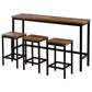 Thalor - Set of 2 - 24" Counter Height Stools with Extra Long 60.2" Brown Table and Footrest, Space-Saving Design