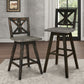 Hasting - Set of 2 - 29" Distressed Gray & Black 360° Swivel Pub Height Chairs - Solid Rubberwood X-Back Design, Bar Stool Chairs