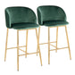 Franklin - Set of 2 - 24" Green Glam Velvet Counter Stools with Gold Base Fixed Height