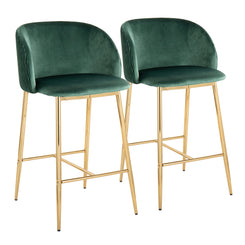 Franklin - Set of 2 - 24" Green Glam Velvet Counter Stools with Gold Base Fixed Height