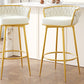 Stalbrook - Set of 2 - 31.5” Swivel Counter Height Bar Stools with Hand-Woven Backrest, Gold Metal Legs, Beige Upholstered Seats