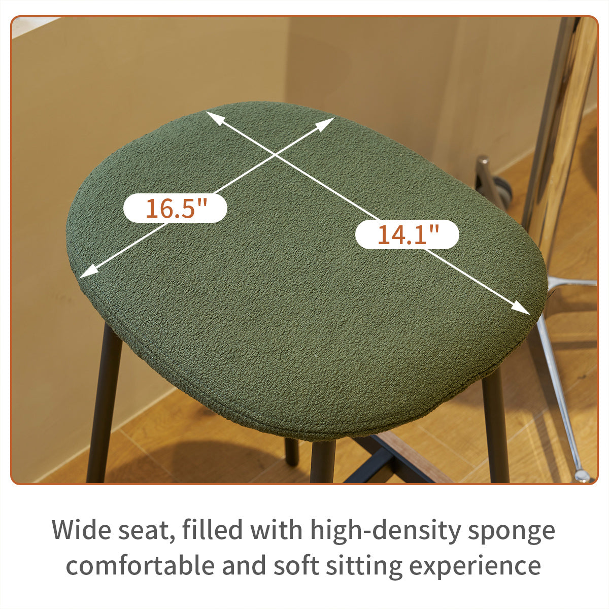 Edith - Set of 2 - 29.5" Green Bar Stools Seat Height - Upholstered Backless Chairs with Sturdy Metal Frame