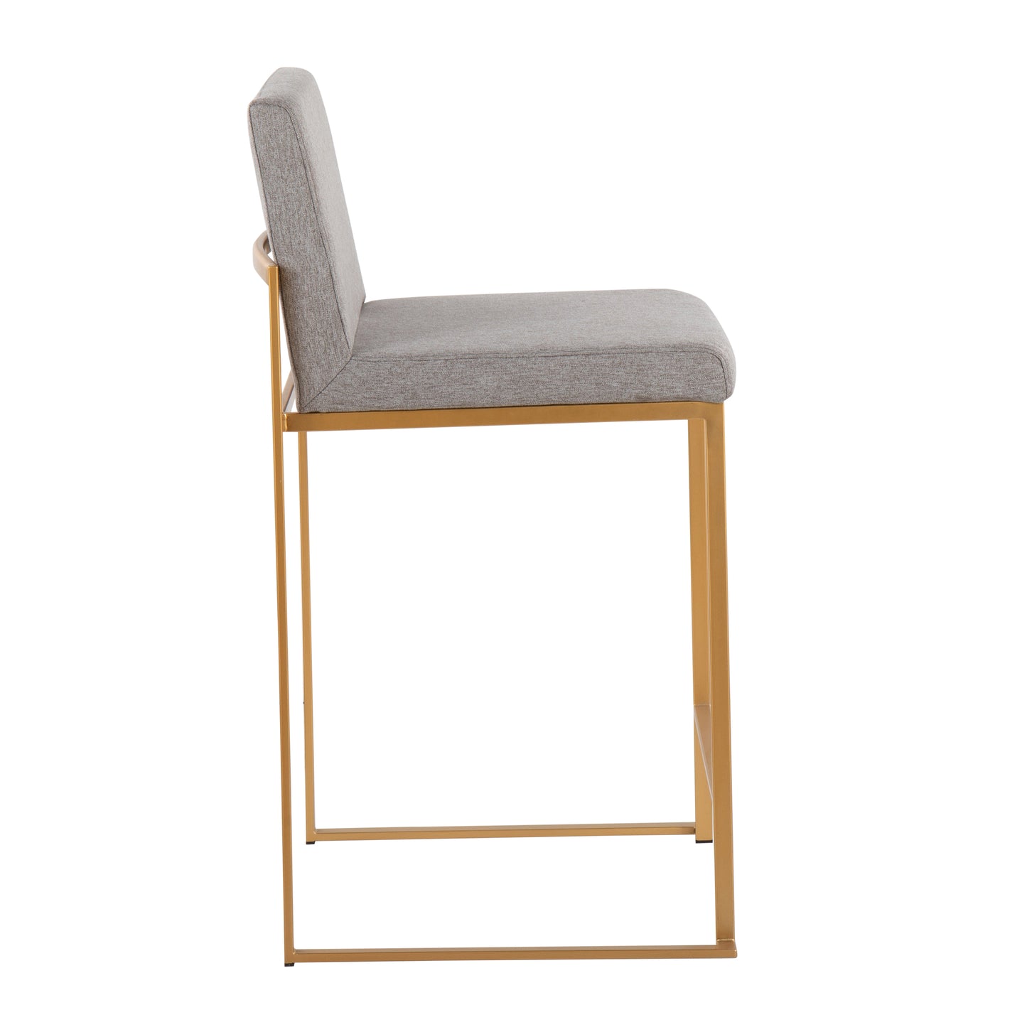 Foxglove - Set of 2 - 26" Contemporary High Back Counter Stools in Gold Steel with Gray Fabric