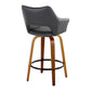 Mustang - Set of 2 - 26" Contemporary Swivel Counter Stools in Walnut Wood and Black Faux Leather with Round Metal Footrest