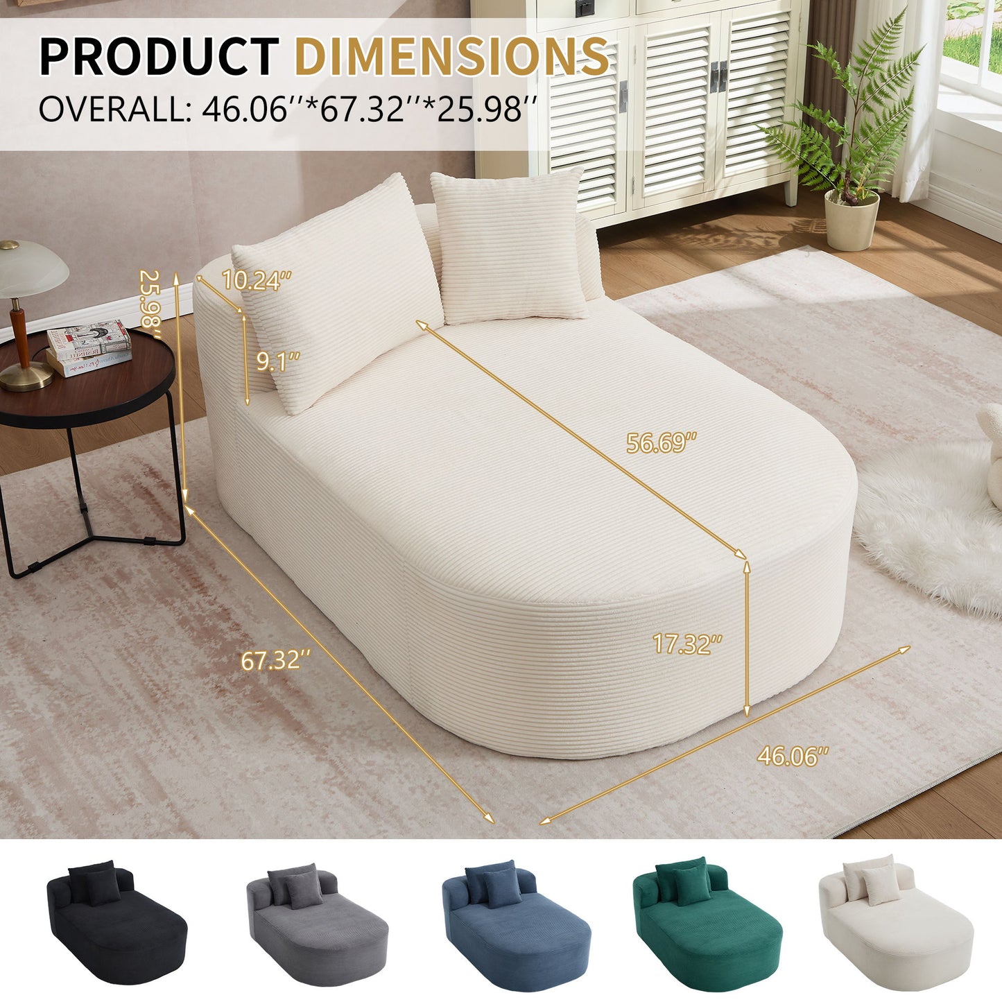 Oversized Chaise Lounge Sofa Bed With Deep Seat And Soft Pillows