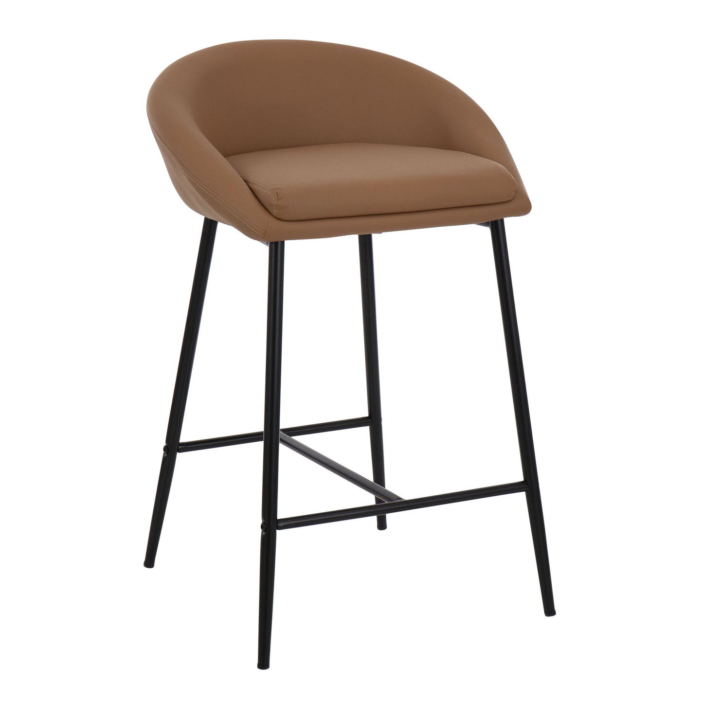 Martisse - Set of 2 - 26" Fixed-Height Camel Faux Leather Counter Stools with Black Metal Frame