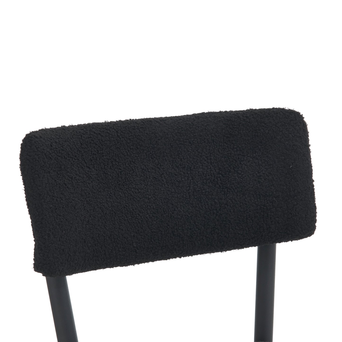 Sable - Set of 2 - 25" Black Upholstered Teddy Fabric Bar Stools with Ergonomic High Back and Modern Metal Base