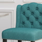 Veleta - Set of 2 - 27" Teal Tufted Wingback Counter Stools with Nailhead Trim and Dark Brown Rubberwood Legs