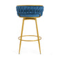 Lyma - Set of 2 - 30" Swivel Counter Height Bar Stools with Hand-Woven Backrest & Gold Metal Legs, Upholstered Velvet Kitchen Chairs in Blue