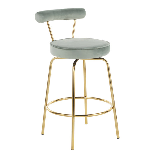 Redmond - Set of 2 - 24" Sage Green Velvet and Gold Metal Glam Counter Stools with 360 Swivel