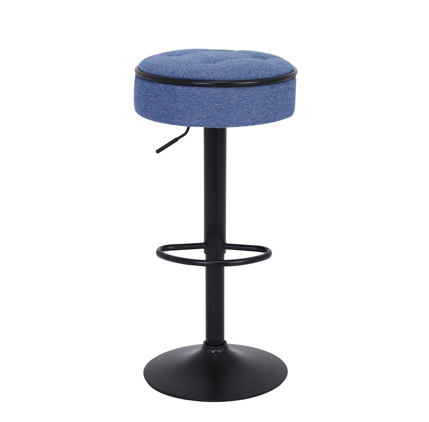 Veynard - Set of 2 - 24" Blue Linen Adjustable Bar Stools with 360° Swivel, Metal Frame for Kitchen and Dining