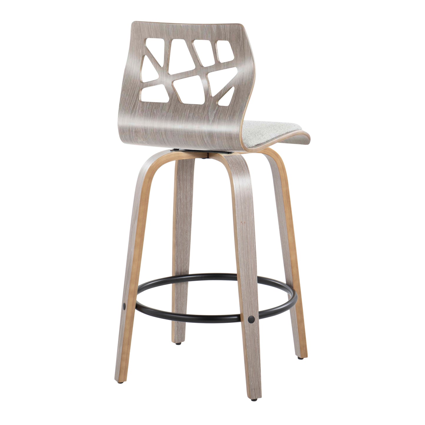 Livia - Set of 2 - 20" Light Grey Swivel Wood Counter Stools with Round Black Metal Footrest - Mid-Century Modern Style