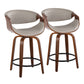 Wythera - Set of 2 - 24" Mid-Century Modern Walnut Swivel Counter Stools in Pewter Grey Faux Leather with Black Footrest