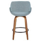 Stasia - Set of 2 - 24" Mid-Century Walnut and Blue Fabric Counter Stool