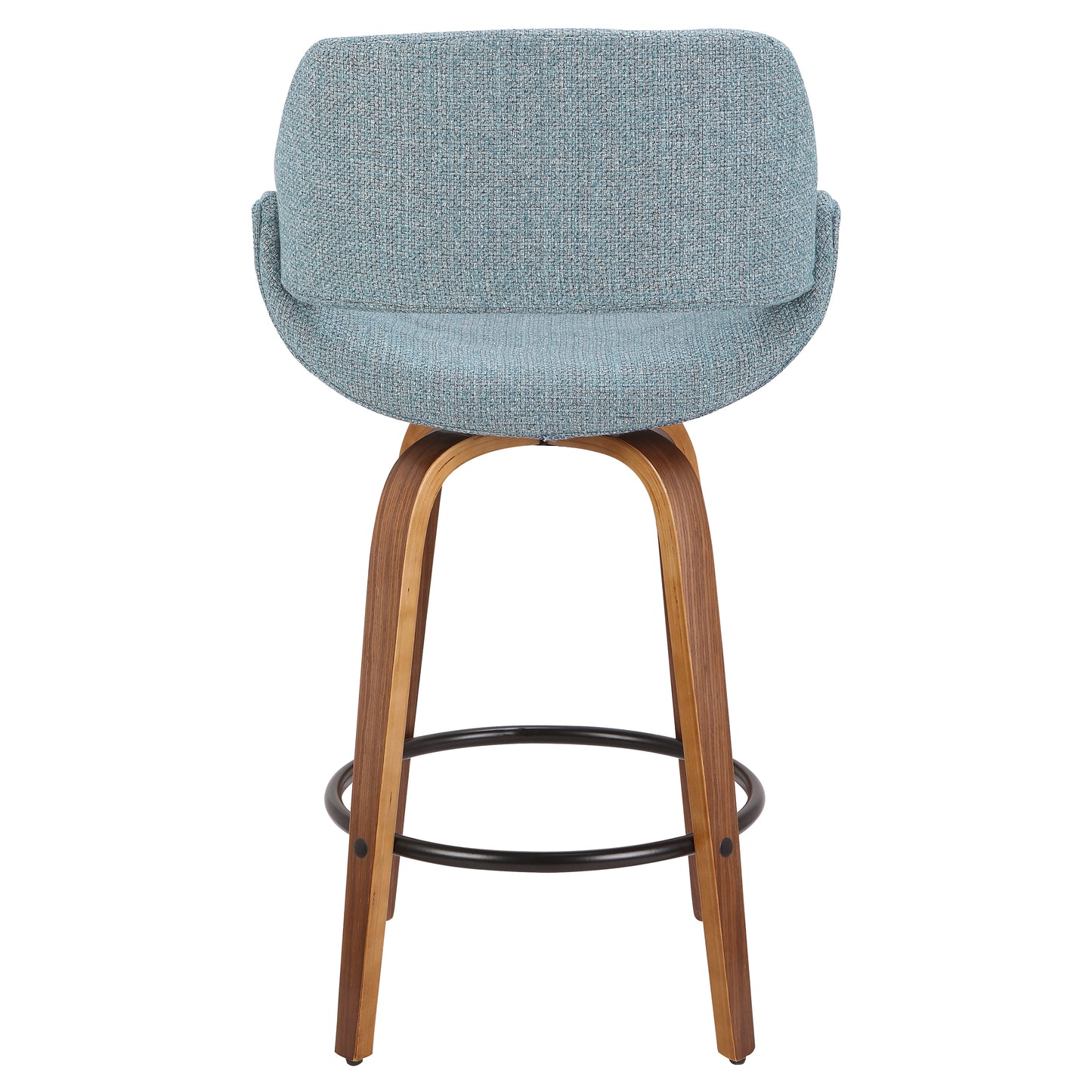 Stasia - Set of 2 - 24" Mid-Century Walnut and Blue Fabric Counter Stool