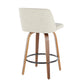 Tretz - Set of 2 - 26" Walnut & Cream Mid-Century Modern Counter Stools with Upholstered Seat