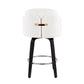 Daelon- Set of 2 - 21" Black Wood & Cream Velvet Counter Stools with Gold Accents and Chrome Footrest