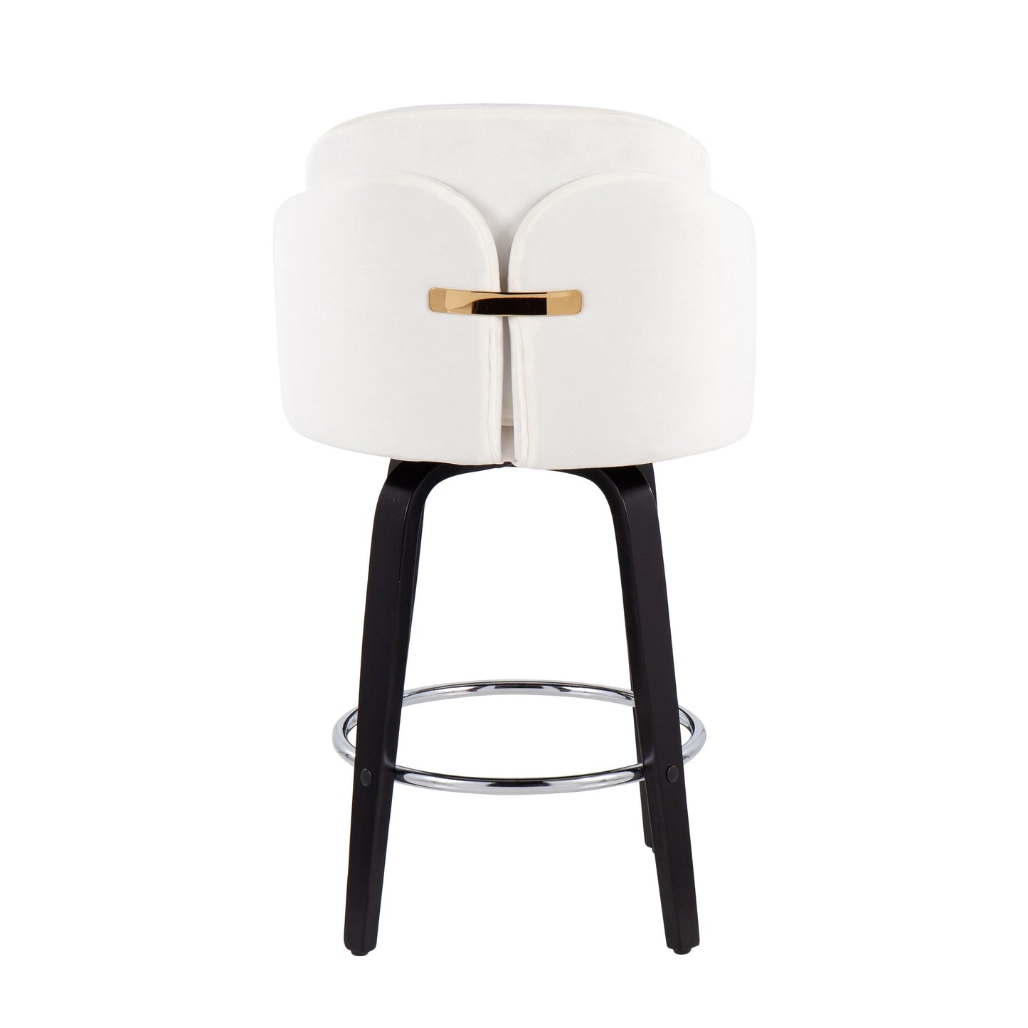 Daelon- Set of 2 - 21" Black Wood & Cream Velvet Counter Stools with Gold Accents and Chrome Footrest