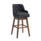 Vianna- Set of 2 - 30" Black Linen Counter Height Bar Stools with Button-Tufted Design, 360° Swivel, and Solid Wood Legs