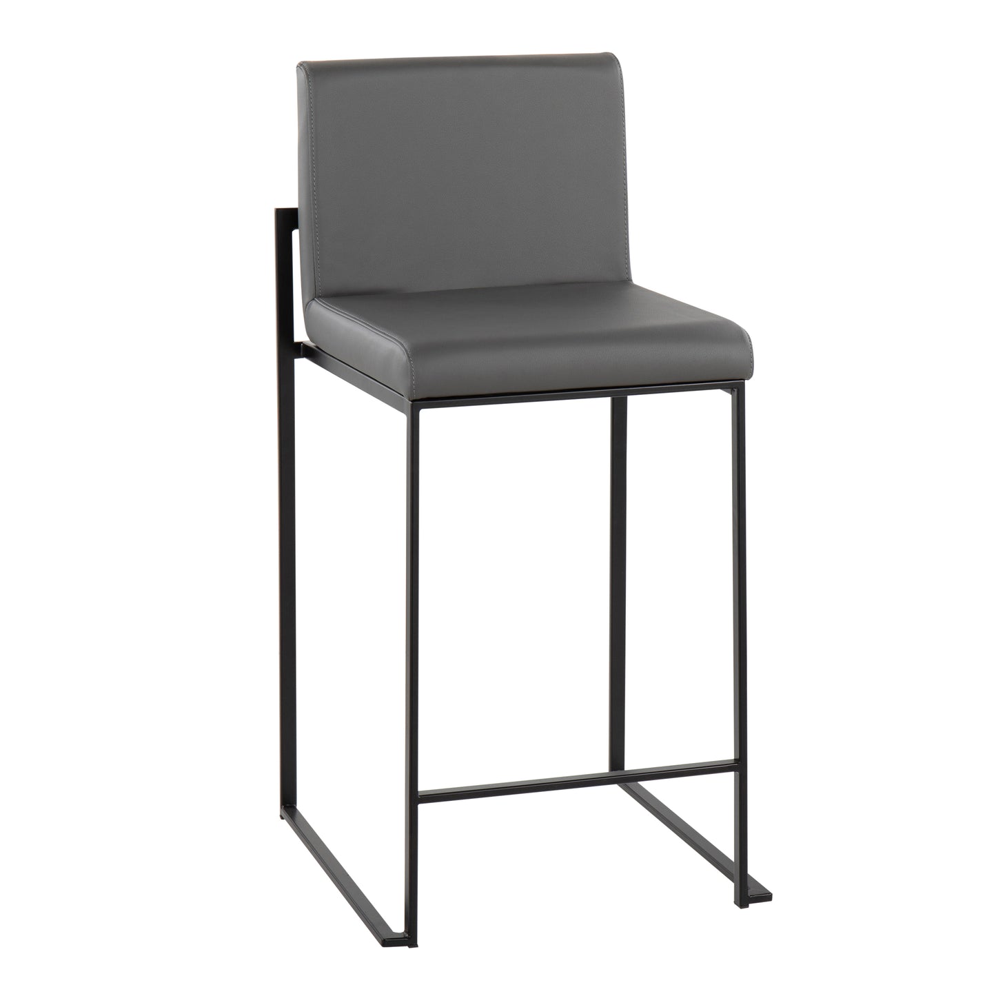 Merton - Set of 2 - 35.5" High Back Grey Faux Leather Counter Stools in 19.5" Black Steel Frame