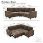 Upholstered L - Shape Sectional Sofa Bed With Pull Out Sleeper And Storage