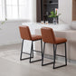 Hartfield - Set of 2 - 27" Brown PU Leather Bar Stools with Footrest - Modern Kitchen & Breakfast Bar Stools, Comfortable Low Back Design