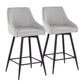 Hann - Set of 2 - 26" Black Swivel Counter Stools with Grey Fabric and Square Metal Footrest