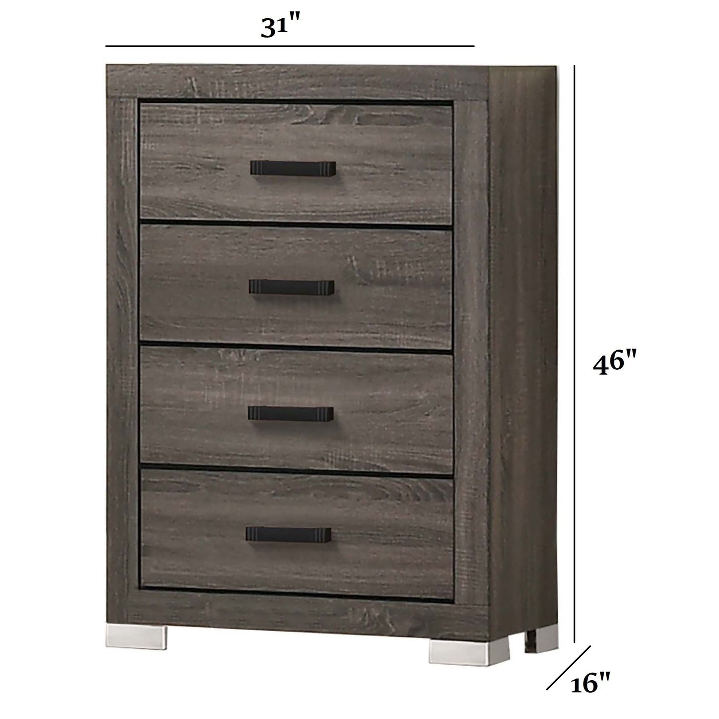 1 Piece Chest Bar Handle Bedroom Furniture With Texture And Clean Lines - Gray
