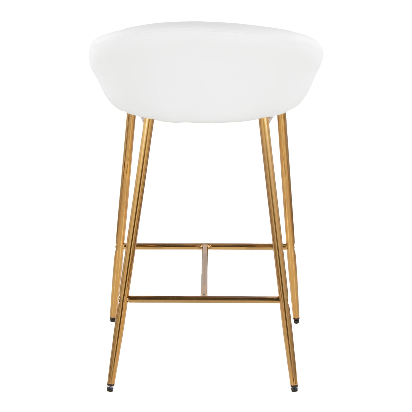 Mariple - Set of 2 - 26" Counter Stools with White Faux Leather Upholstered Seat and Gold Trestle-Style Metal Base