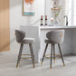 Luthiana - Set of 2 - 28" Gray Velvet Counter Height Bar Stools with 360° Swivel, Backrest, Footrest, and Solid Wood Legs