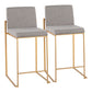 Foxglove - Set of 2 - 26" Contemporary High Back Counter Stools in Gold Steel with Gray Fabric