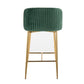 Fulton - Set of 2 - 24" Green Velvet Pleated Counter Stools with Gold Metal Base Modern Glam Design