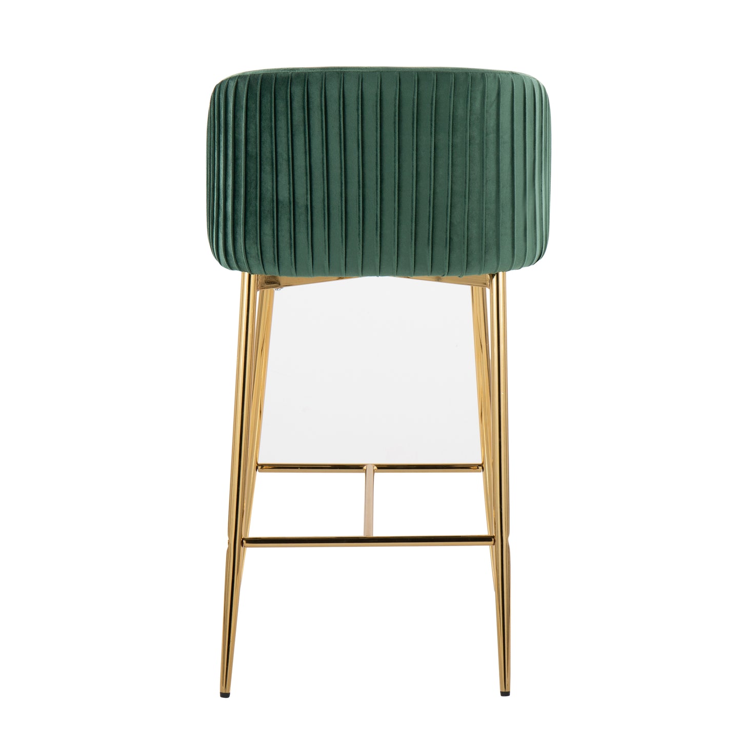 Fulton - Set of 2 - 24" Green Velvet Pleated Counter Stools with Gold Metal Base Modern Glam Design