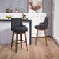 Helvion - Set of 2 - 29.92" Black Linen Swivel Counter Height Bar Stools with Solid Wood Legs and High Back