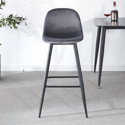 Velvet - Set of 2 - 20" Counter Bar Stools Grey with Ergonomic Backrest, Metal Legs, and Footrests