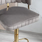 Solenith- Set of 2 - 24-33" Adjustable Velvet Swivel Bar Stools with Footrest and Gold Iron Legs in Grey