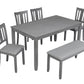 Valencia 6-Piece Dining Set - Gray - Includes Rectangular Table, 4 Upholstered Chairs, 19" and Bench - Acacia Wood, Seats 6