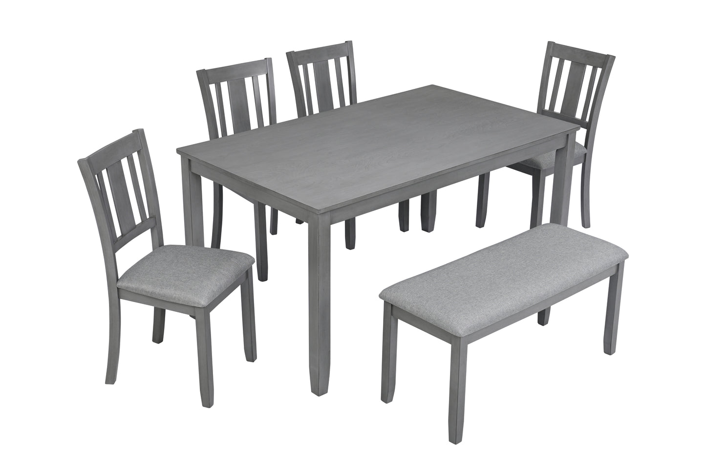 Valencia 6-Piece Dining Set - Gray - Includes Rectangular Table, 4 Upholstered Chairs, 19" and Bench - Acacia Wood, Seats 6