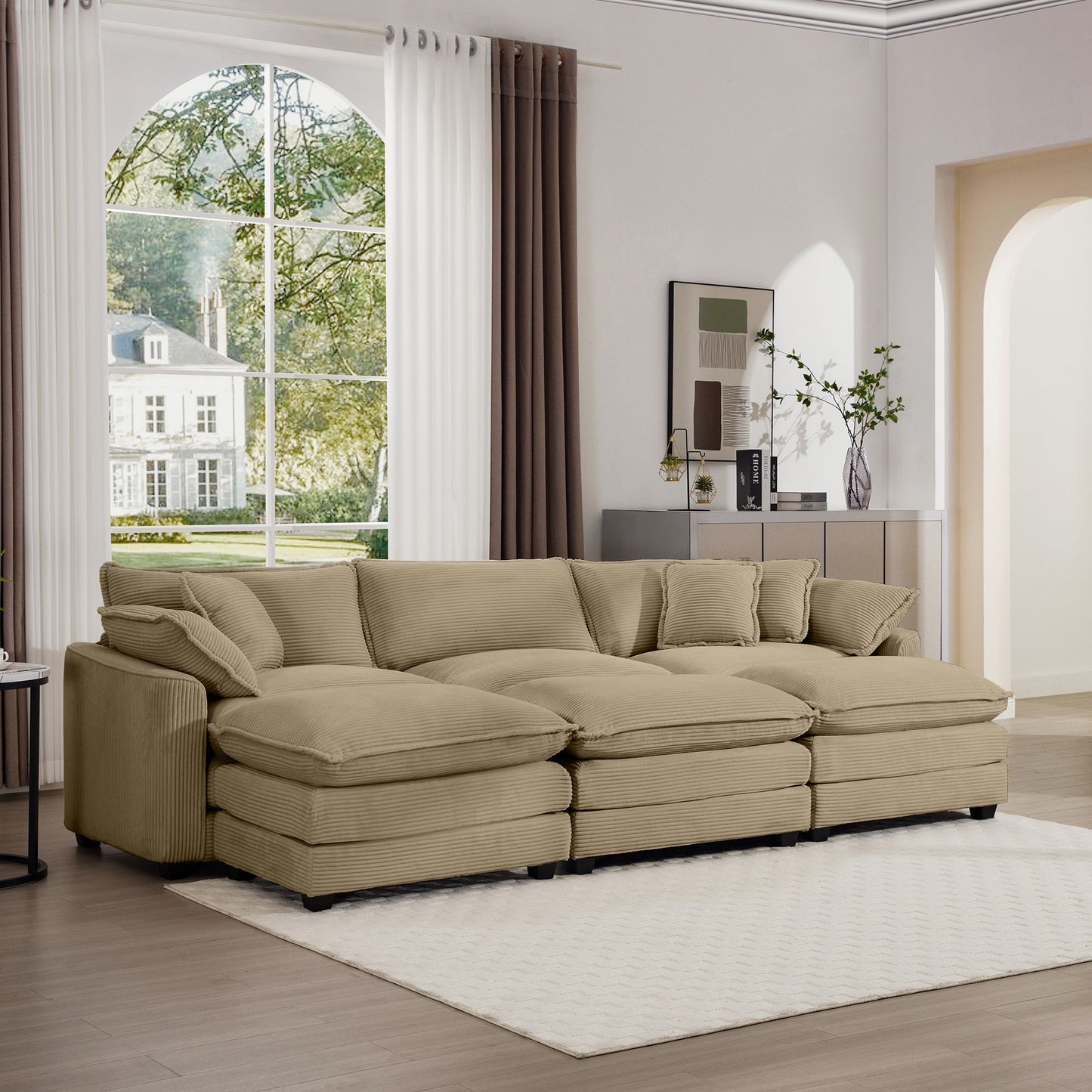 Oversized Modular Cushion Sofa With Ottoman, Low Back, Deep Seating Sofa Set