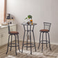 Vespero - Set of 3 - 29" Antique Brown Industrial Pub Table and Chairs with Metal Back and Fabric Seat