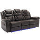 Home Theater Seating Manual Recliner Chair With Center Console And Led Light Strip For Living Room