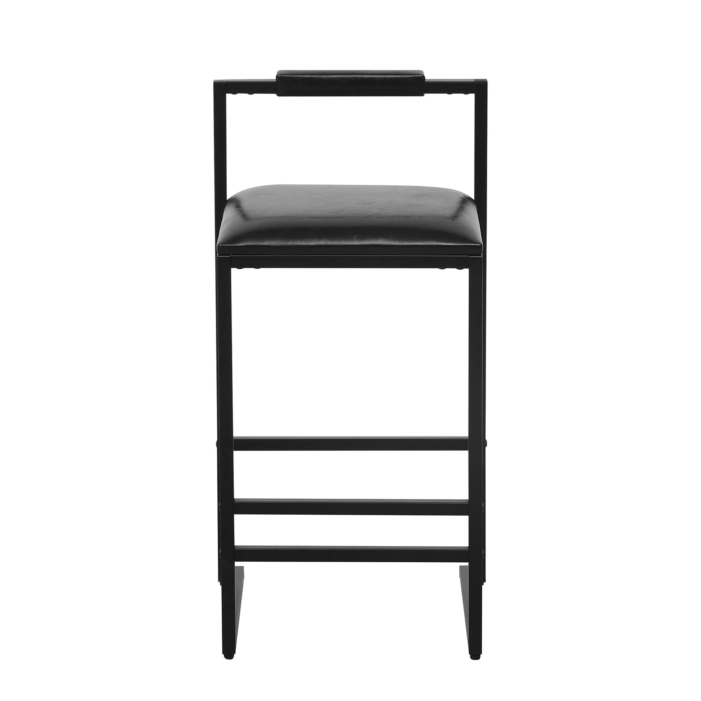 Halwick - Set of 2 - 25" Black PU Leather Counter Height Bar Stools with Backrest and Footrest - Modern Metal Frame for Kitchen, Dining, or Bar