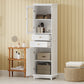 Tall Bathroom Storage Cabinet With Glass Doors, Free-Standing, Two Drawers, And Adjustable Shelves, Board, Painted Perfect For Displaying Your Favorite Items