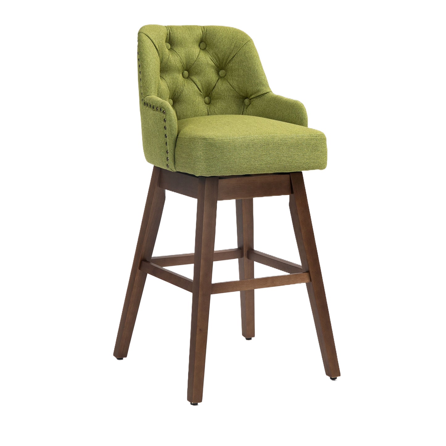 Olive - Set of 2 - 27"  Linen Swivel Counter Stools Seat with Solid Wood Legs - 360° Rotation for Kitchen & Dining Room