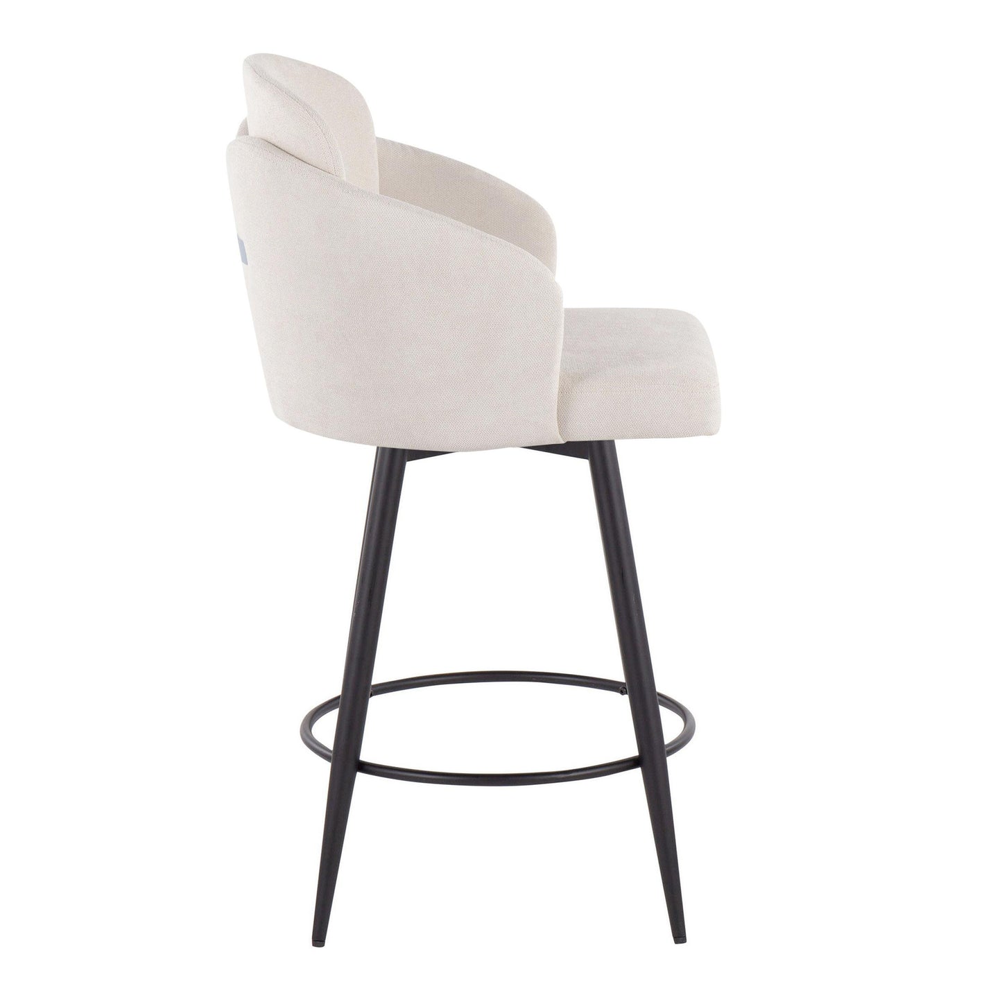 Stalford - Set of 2 -26" - Cream Upholstered Fixed-Height Counter Stools with Matte Black Metal Frame and Chrome Accents