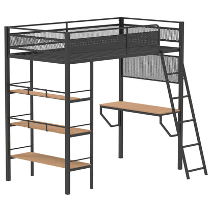William - 3 Shelf Workstation Loft Bed With Built-In Desk And Storage