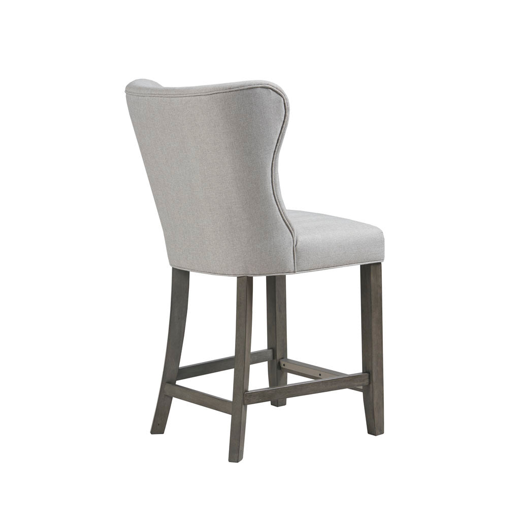 Vayla - Set of 1 - 25.5" Cream Upholstered Counter Stool with Wing Back and Solid Wood Legs