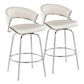 Jelena - Set of 2 - 26" White Faux Leather Counter Stools with Chrome Metal Frame and Swivel Functionality