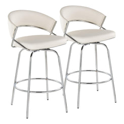 Jelena - Set of 2 - 26" White Faux Leather Counter Stools with Chrome Metal Frame and Swivel Functionality