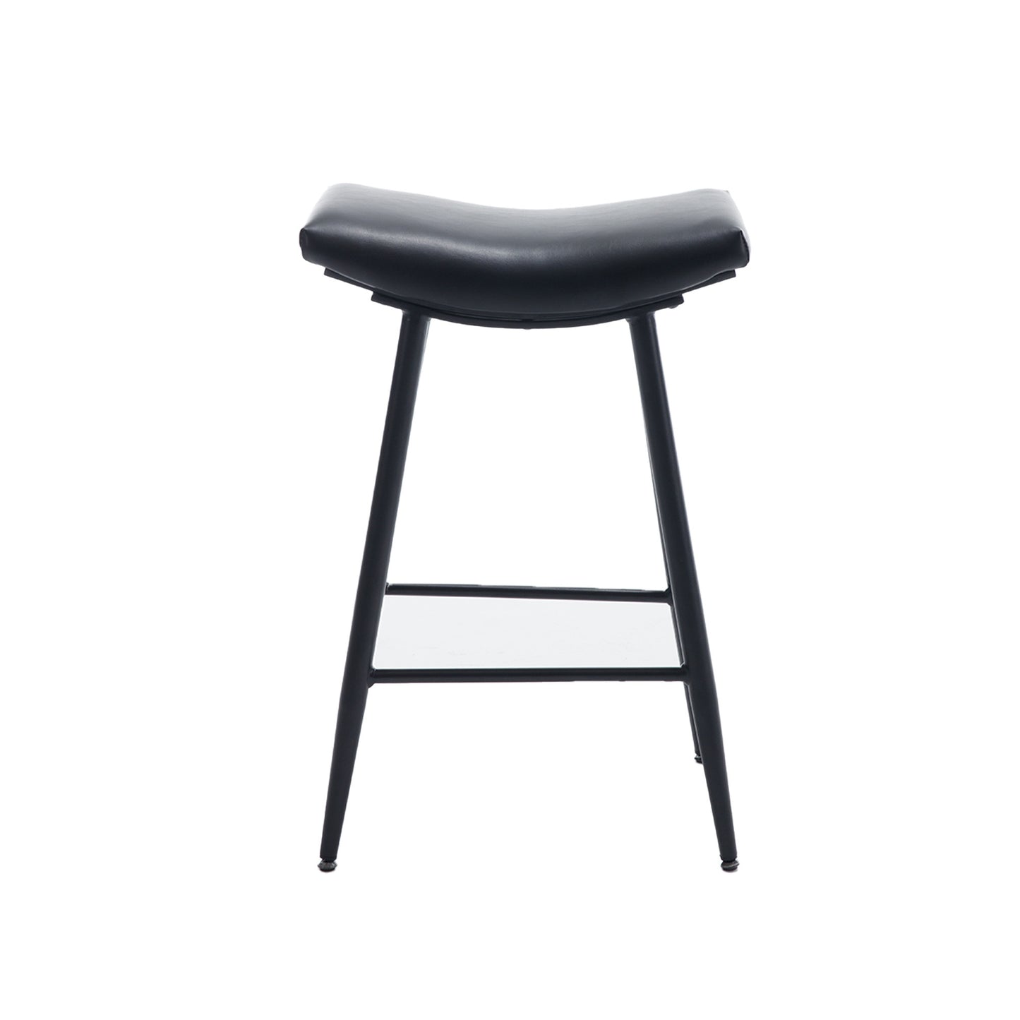 Harper - Set of 2 - 28” Black PolyUrethane Leather Armless Counter Stools with Metal Legs and Footrest - Modern Design for Kitchen or Dining